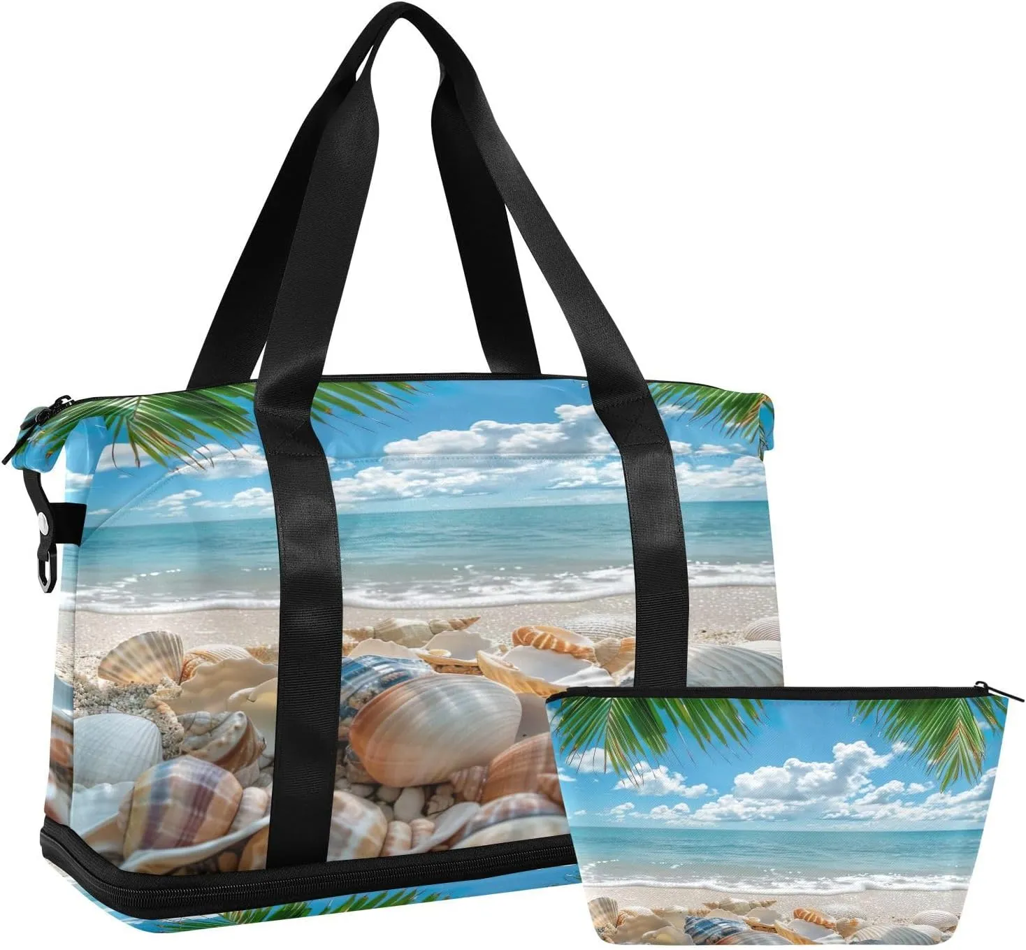 Sandy Beach Shell Gym Bag - Weekender Overnight Bags for Women Men, Sport Travel Duffel Bag with Wet Pocket & Shoe Compartment