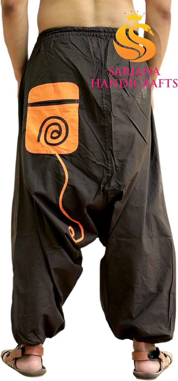 SARJANA HANDICRAFTS Men's Cotton Pockets Harem Yoga Baggy Genie Hippie Pants
