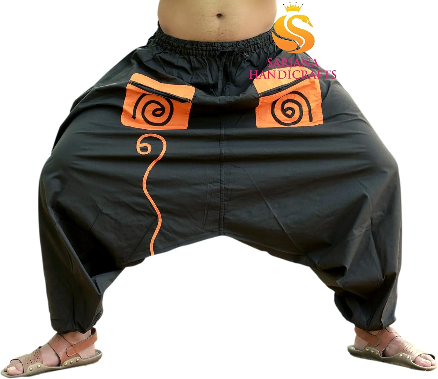 SARJANA HANDICRAFTS Men's Cotton Pockets Harem Yoga Baggy Genie Hippie Pants