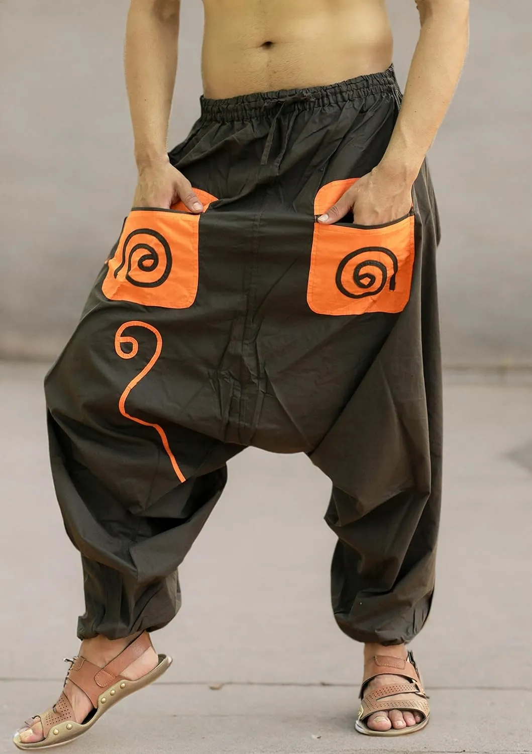 SARJANA HANDICRAFTS Men's Cotton Pockets Harem Yoga Baggy Genie Hippie Pants