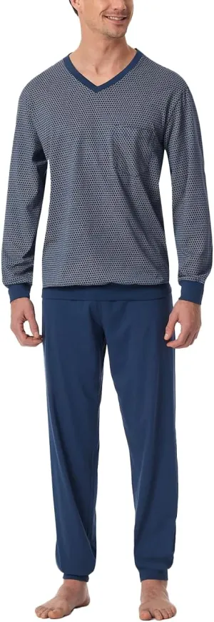 Schlafanzug Lang mit Bündchen-Nightwear Set Pijama Set, Blue_182194, 52 Men, Blue_182194, 36