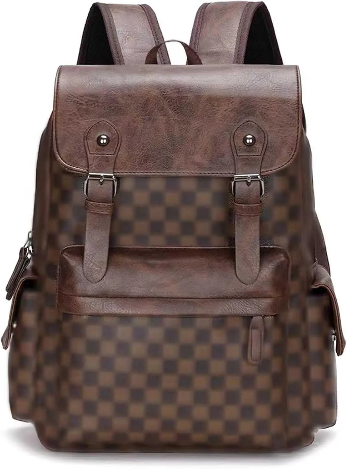 School Schoolbag Laptop Backpack Business Leisure PU Leather Travel Bag Multi functional Shoulders Bag (Brown1), AD-895