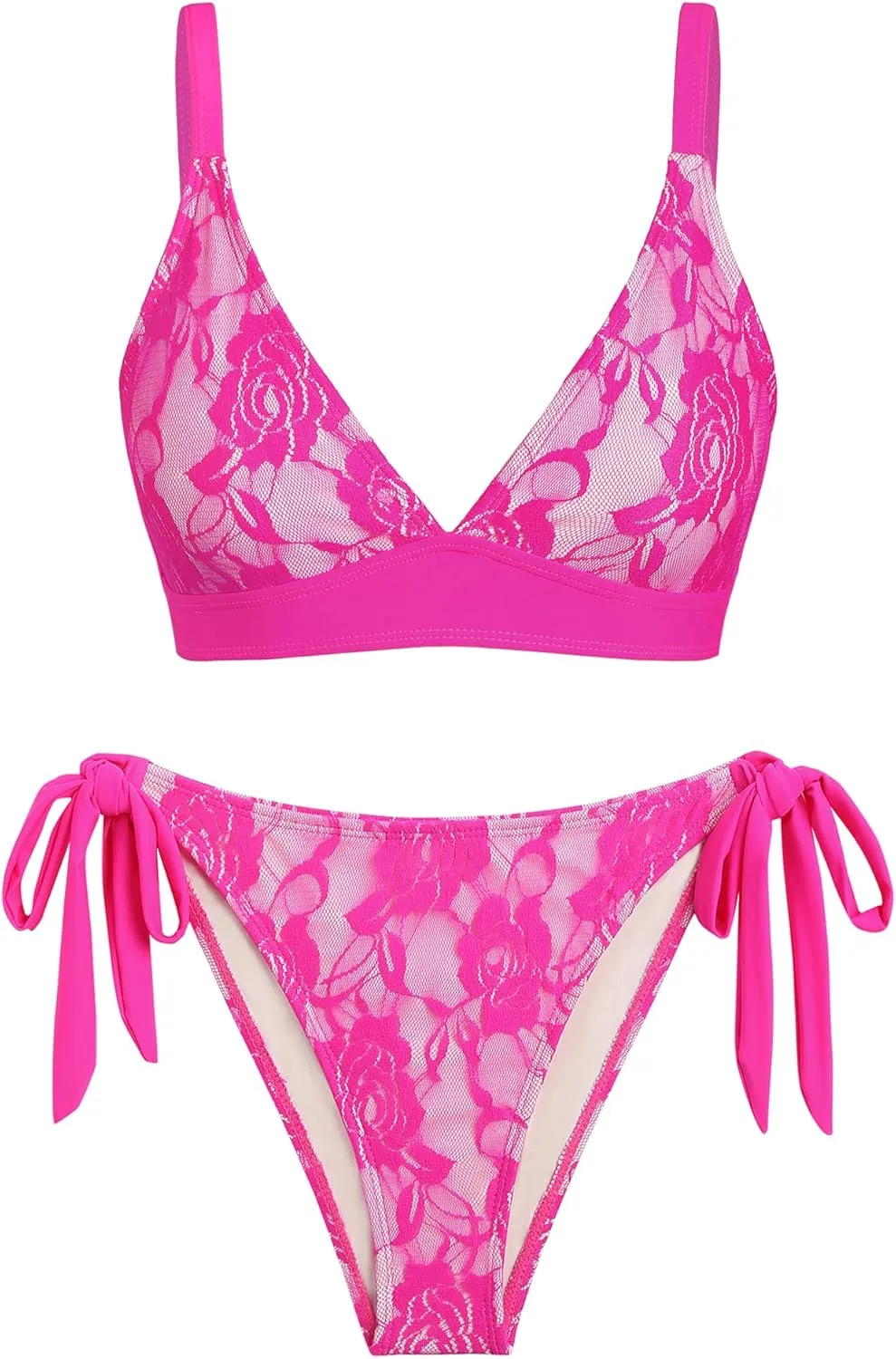 seamoly Women's Bikini Sets Halter Neck Crochet Colorblock Two Piece Swimsuits Open Back Sexy High Cut Thong Bathing Suit