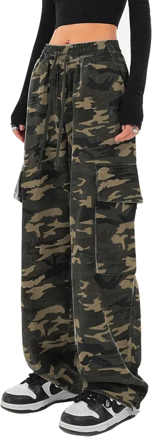SESERAGI Cargo Pants Women Baggy Streetwear Y2K Drawstring Trousers Wide Leg Pants