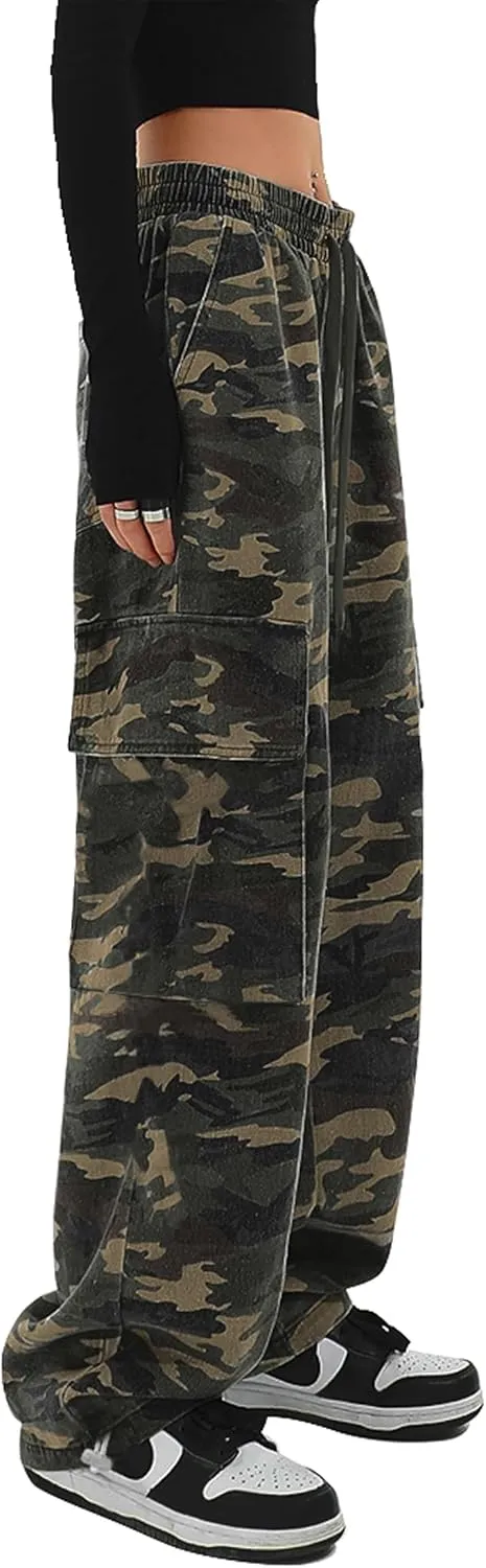 SESERAGI Cargo Pants Women Baggy Streetwear Y2K Drawstring Trousers Wide Leg Pants