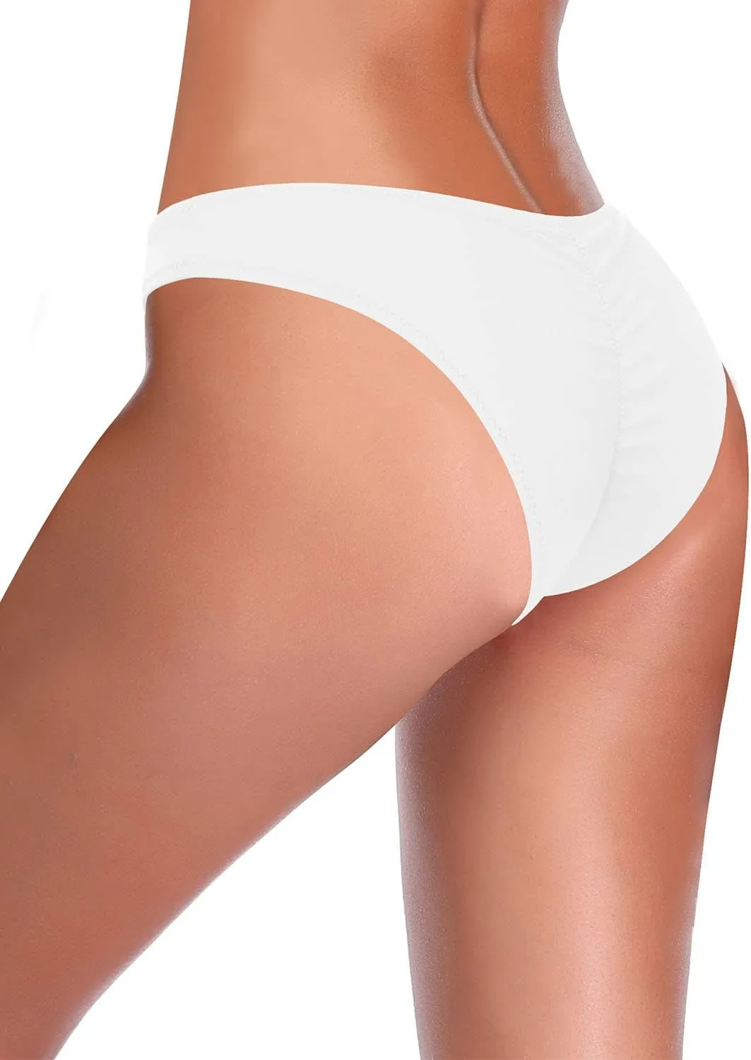 SHEKINI Women's Bikini Bottom Black Brazilian Swim Bottoms Low Waist Ruched Back Swimsuit Bottom