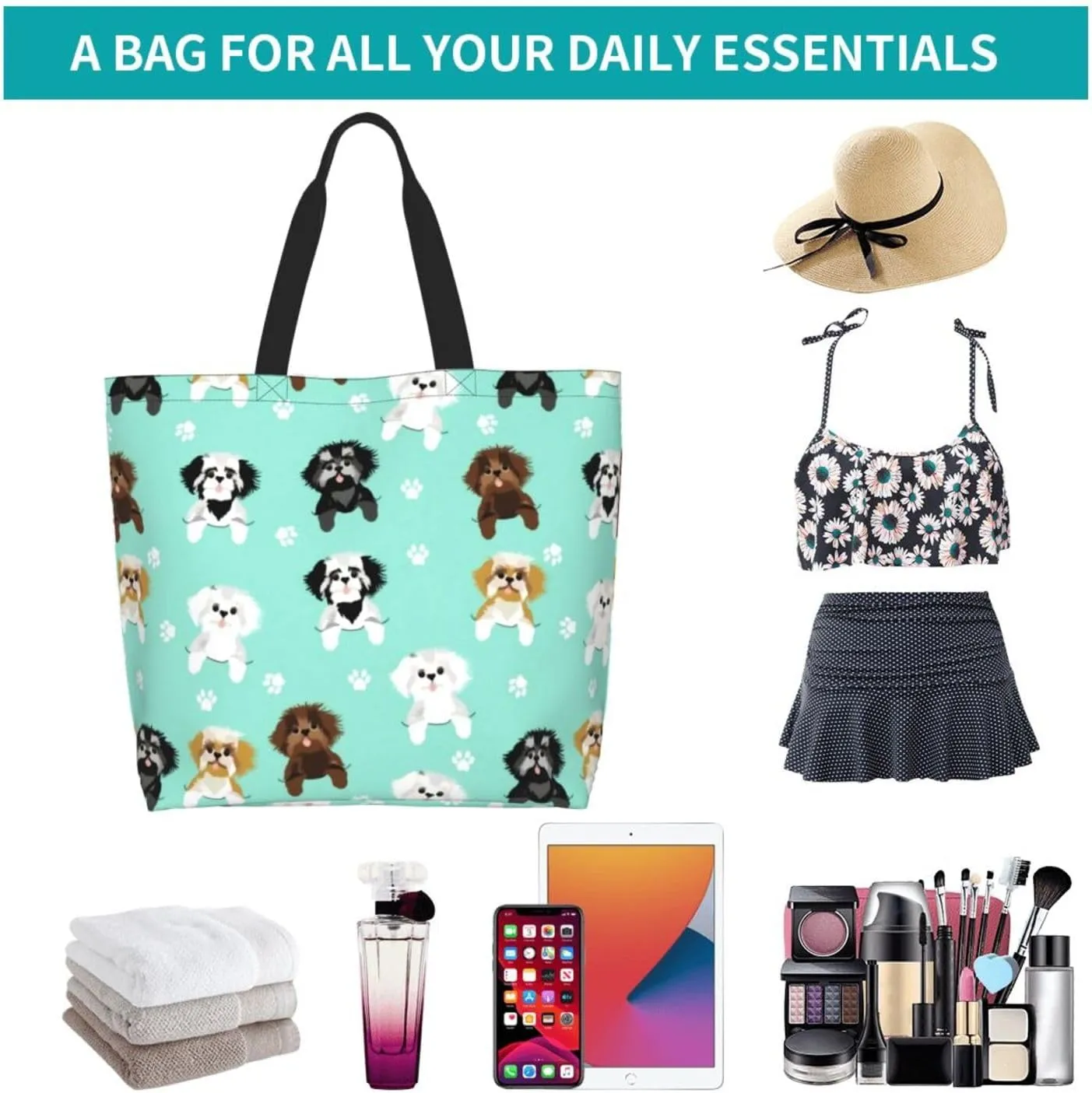 Shih Tzu Cute Shih Tsu Dog Mint Tote Bag Shopping Bag Portable Handbags Tote Shoulder Bucket Bags for Women