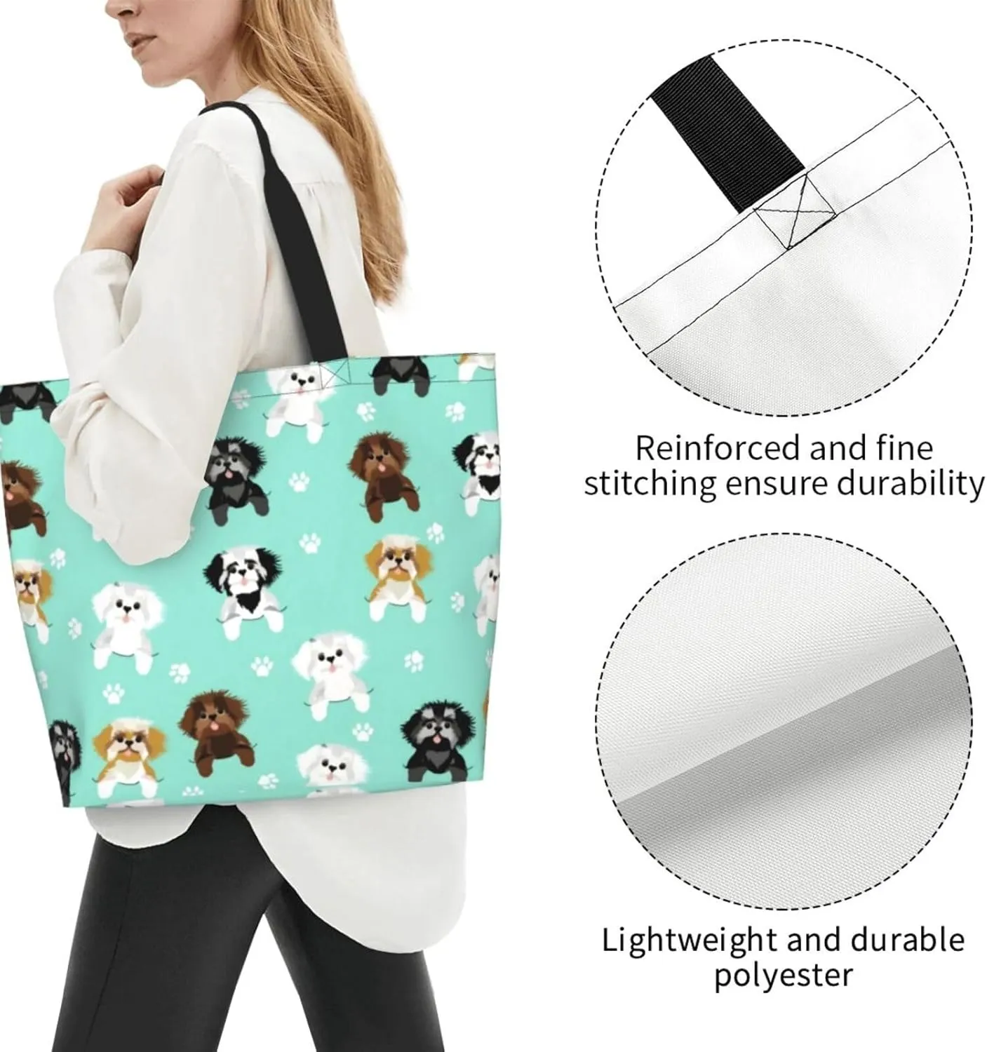 Shih Tzu Cute Shih Tsu Dog Mint Tote Bag Shopping Bag Portable Handbags Tote Shoulder Bucket Bags for Women