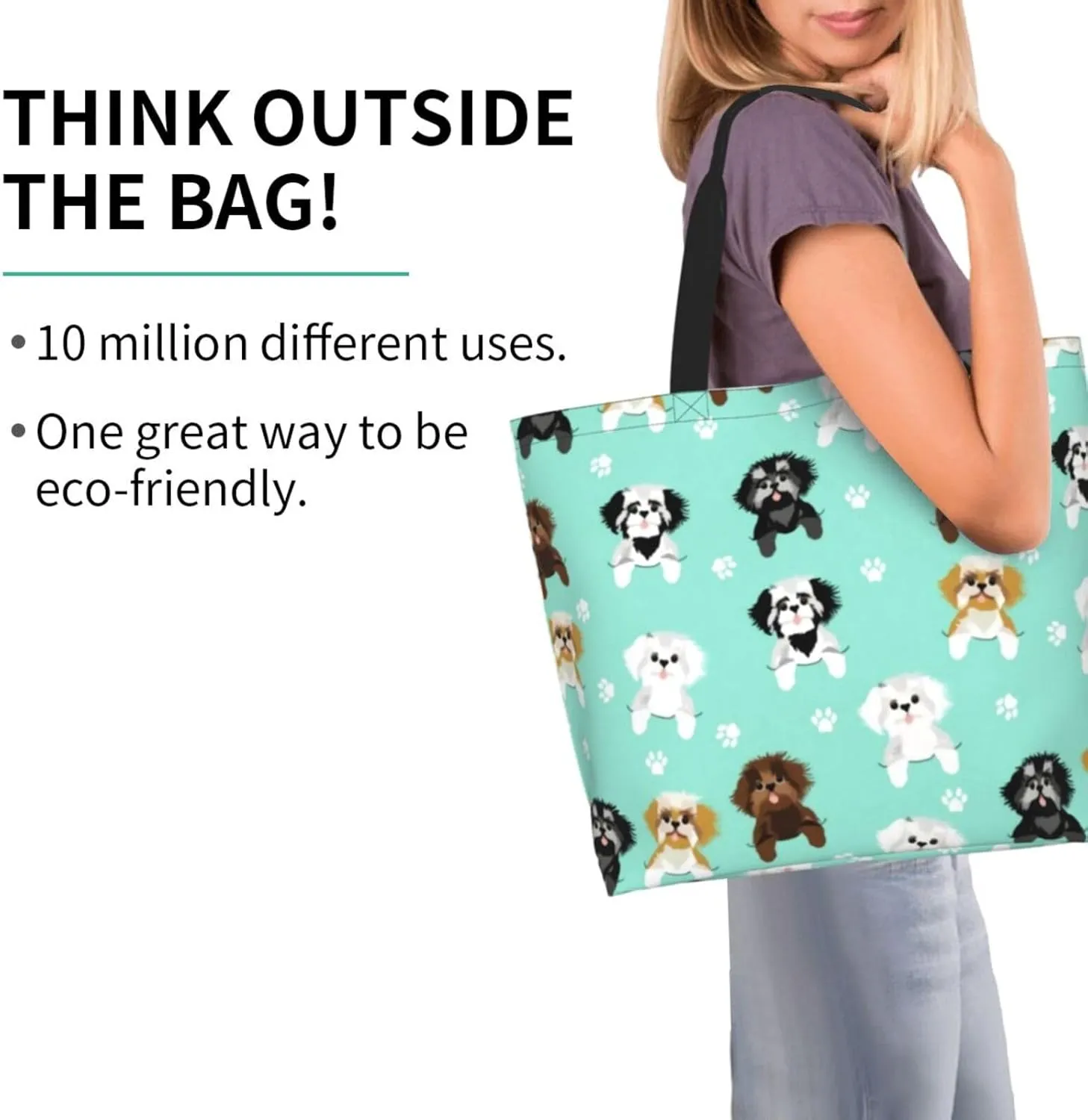 Shih Tzu Cute Shih Tsu Dog Mint Tote Bag Shopping Bag Portable Handbags Tote Shoulder Bucket Bags for Women