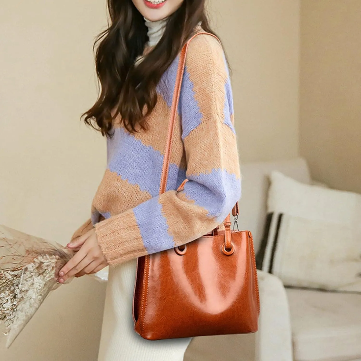 Shoulder Bags Middle-Aged Female Bag Mother Bag, Lady Handbag, Soft Leather Large-Capacity Casual One-Shoulder Messenger Bag(Black)