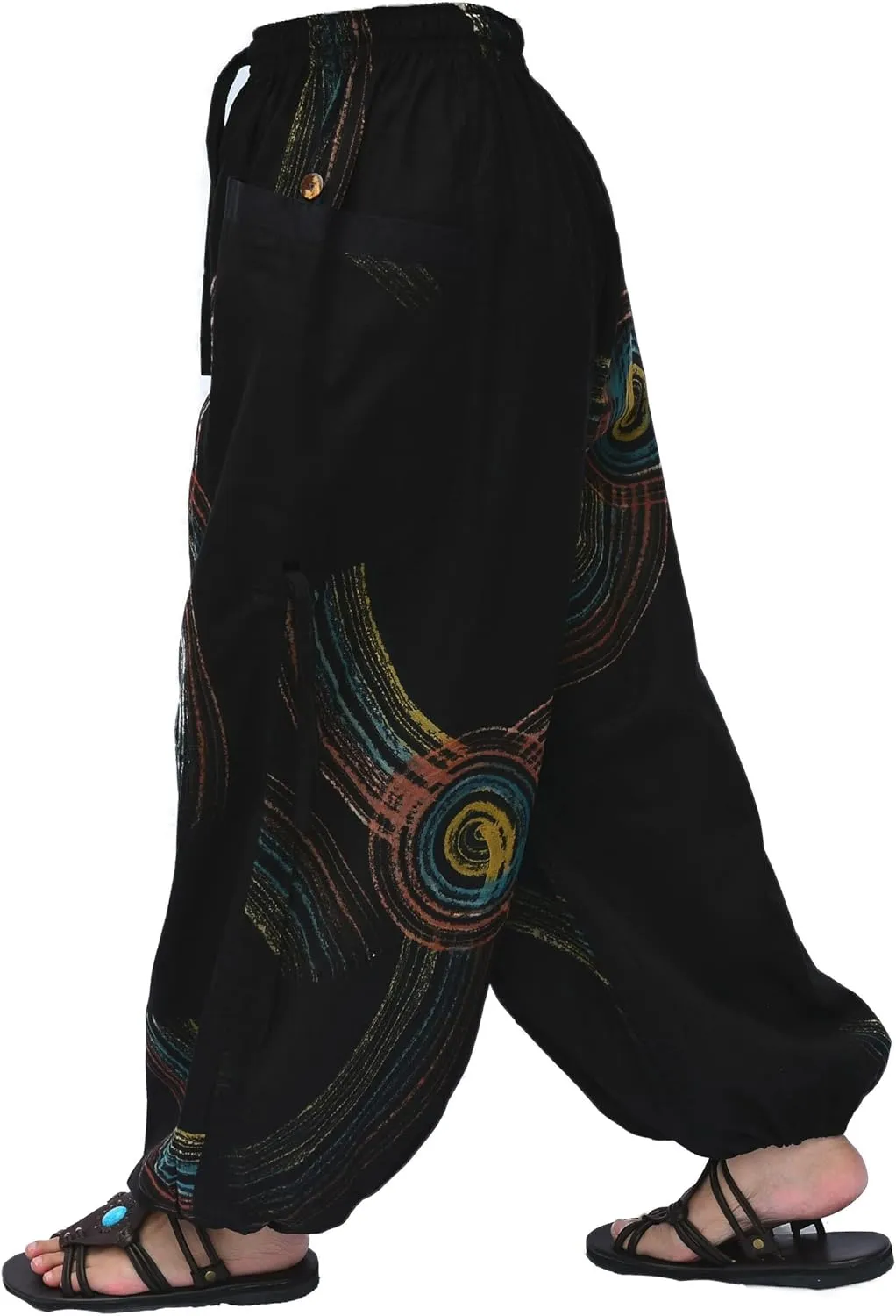 Siamrose Hand Painted Harem Trousers Lounge Yoga Pants Men Women Joggers with Adjustable Length 2 Pockets