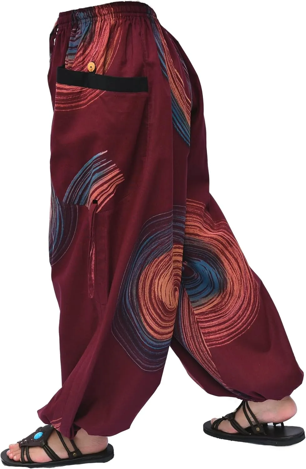 Siamrose Hand Painted Harem Trousers Lounge Yoga Pants Men Women Joggers with Adjustable Length 2 Pockets