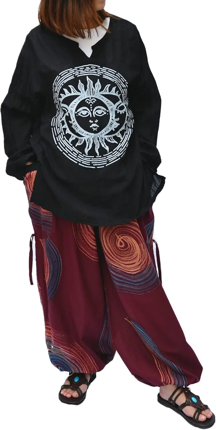 Siamrose Hand Painted Harem Trousers Lounge Yoga Pants Men Women Joggers with Adjustable Length 2 Pockets