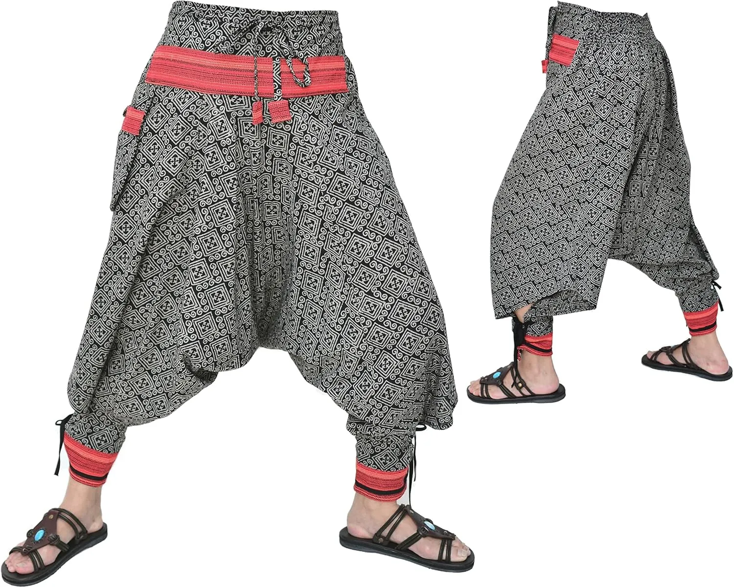 Siamrose Japanese Style Samurai Yoga Ninja Harem Pants Men Women Lounge Trousers, One Size, Elastic Waist