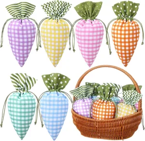 SilTriangle 24 Pcs Easter Carrot Shaped Treat Bags Easter Basket Stuffers Fabric Drawstring Candy Gift Goodie Bags for Egg Hunt Outdoor Party Supplies
