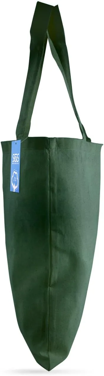 Simply Green Solutions Reusable Cotton Cloth Grocery Craft Bag, 15 x 16 Reusable Tote with Handle, Pack of 5, Forest Green