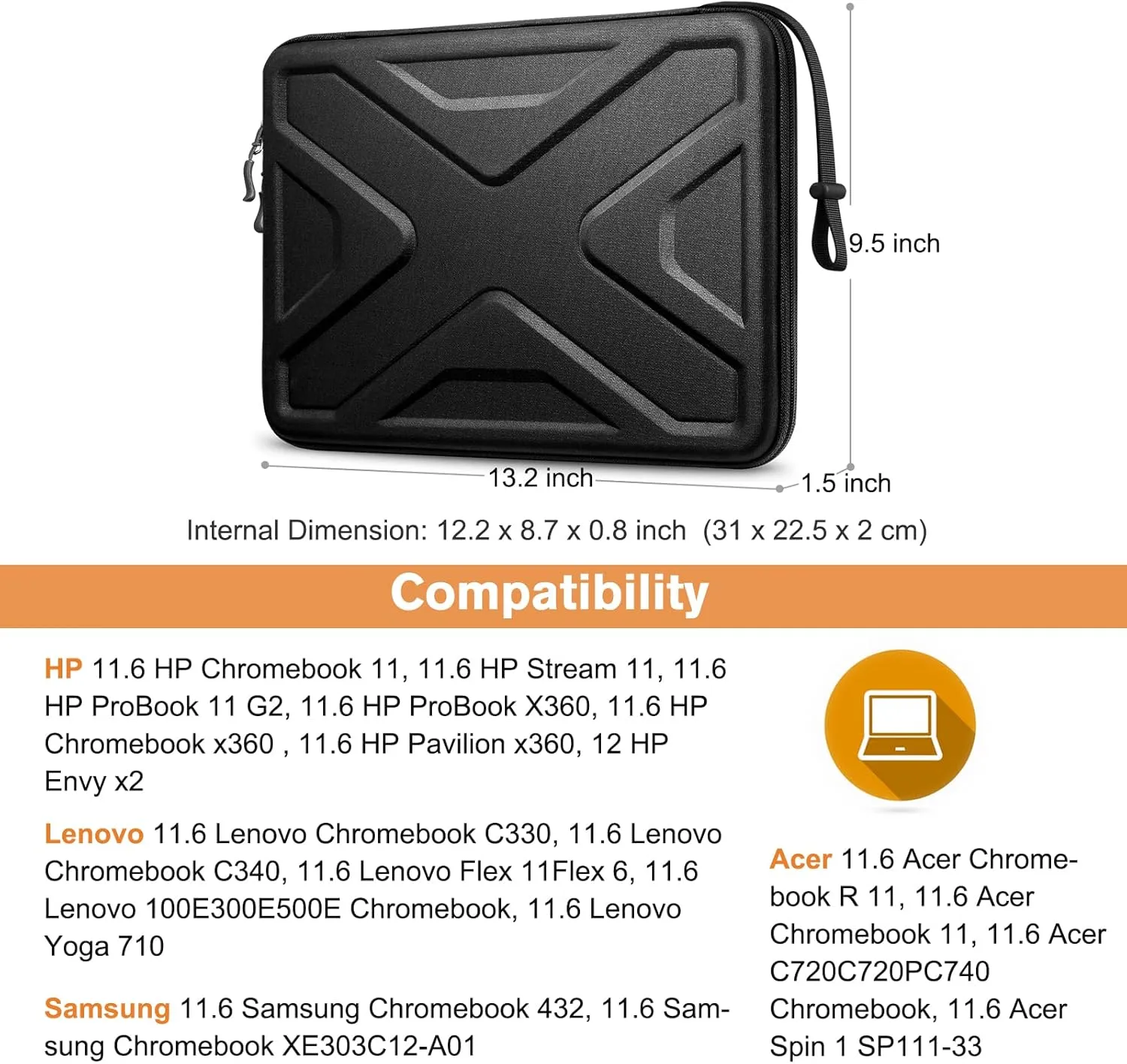 SITHON Hard Shell Laptop Sleeve Case for 11.6-inch Chromebook, Shock Absorption Computer Carrying Bag for 11.6” Samsung Chromebook 4/3/2, 12.4” Surface Laptop, 11.6'' Lenovo/Acer/HP Ultrabook (Black)