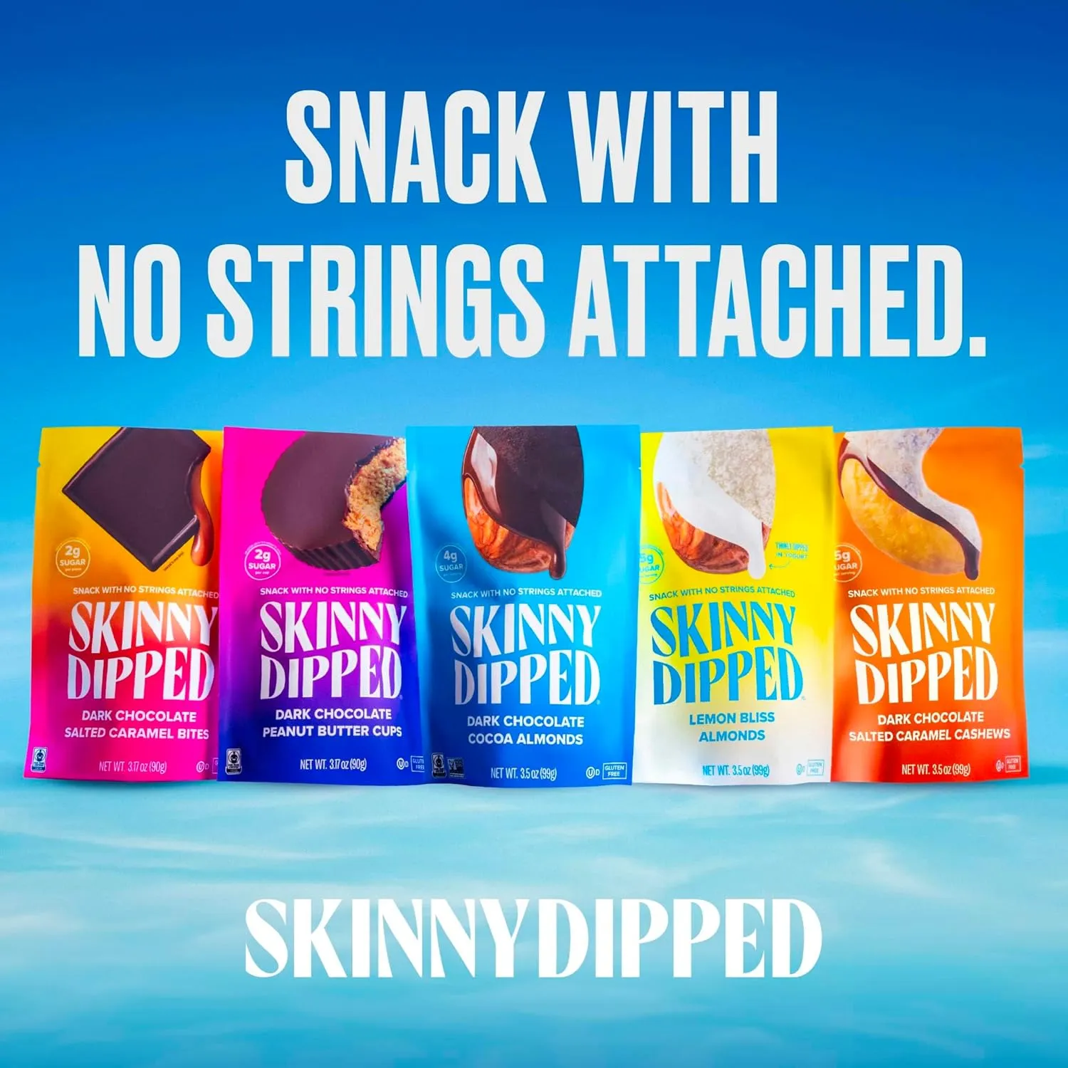 SkinnyDipped Dark Chocolate Coconut Almond Bites, Low Sugar Chocolate Coconut Bar, 3oz Resealable Bags, Pack of 4 (24 Bites Total)