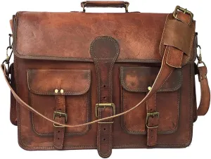 Skyland 20 Inch Leather Messenger Bag Shoulder Men Laptop Briefcase Vintage Satchel (Brown)