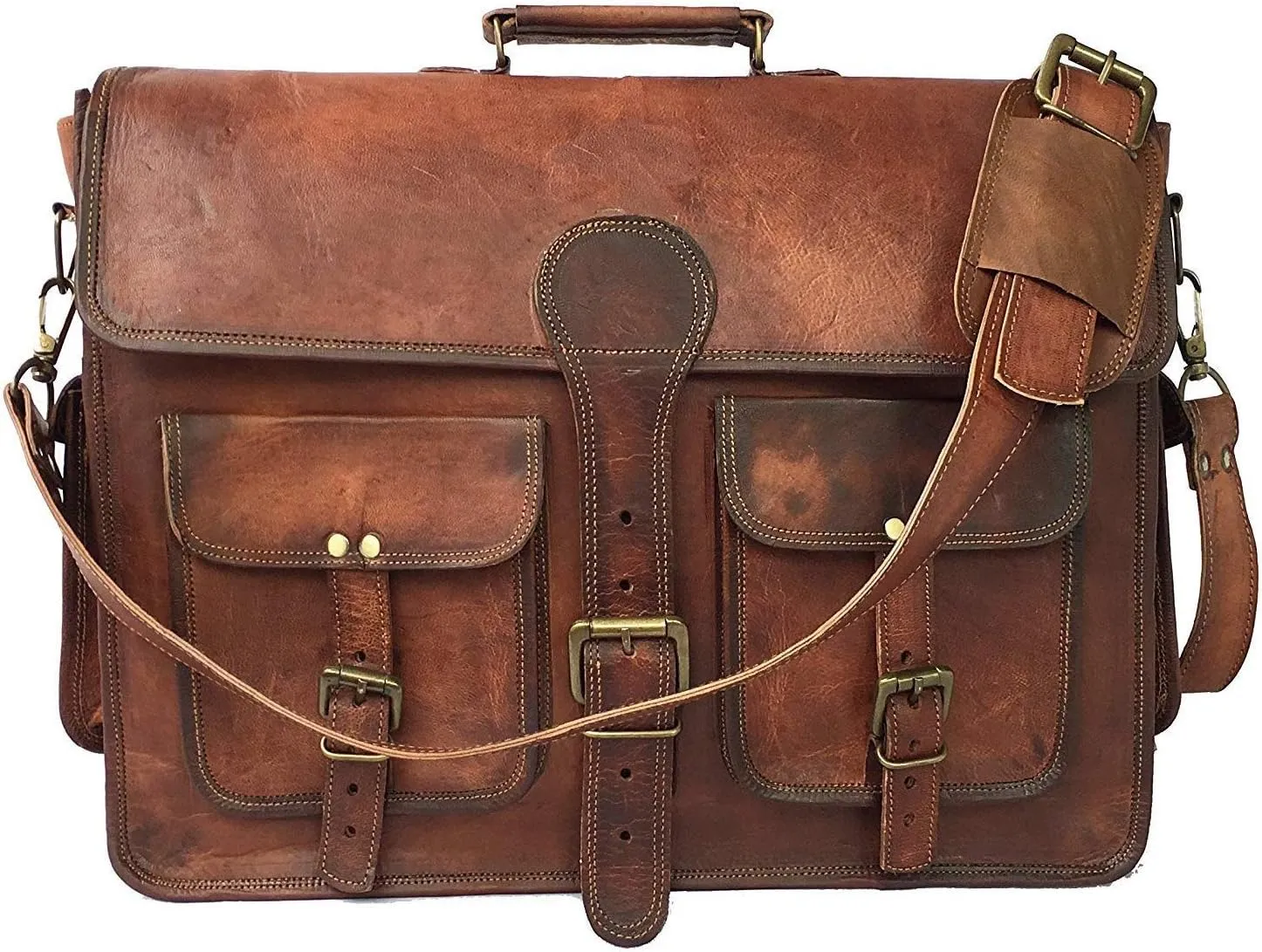 Skyland 20 Inch Leather Messenger Bag Shoulder Men Laptop Briefcase Vintage Satchel (Brown)