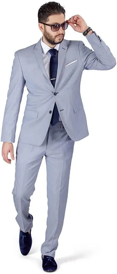 Slim Fit Men Suit Micro Textured Weave 2 Button Notch Collar AZAR 11812