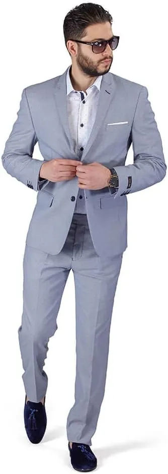 Slim Fit Men Suit Micro Textured Weave 2 Button Notch Collar AZAR 11812