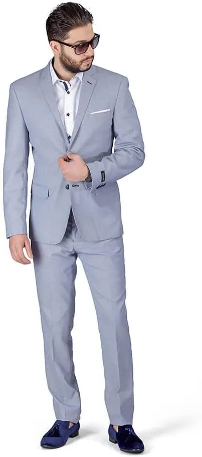 Slim Fit Men Suit Micro Textured Weave 2 Button Notch Collar AZAR 11812