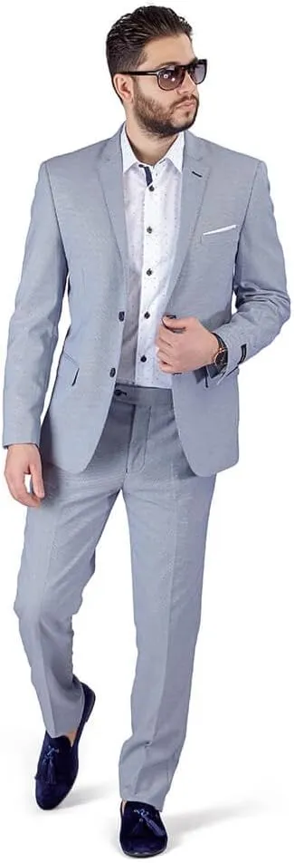 Slim Fit Men Suit Micro Textured Weave 2 Button Notch Collar AZAR 11812