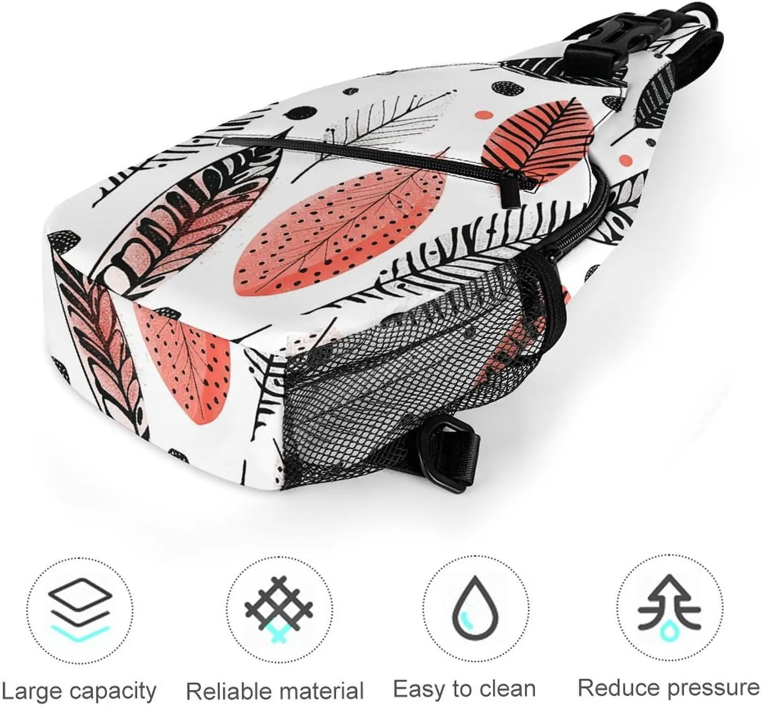 Sling Backpack Crossbody for Man Woman Leaves in Doodle Style Cross Body Adjustable Chest Bag, 38x20cm