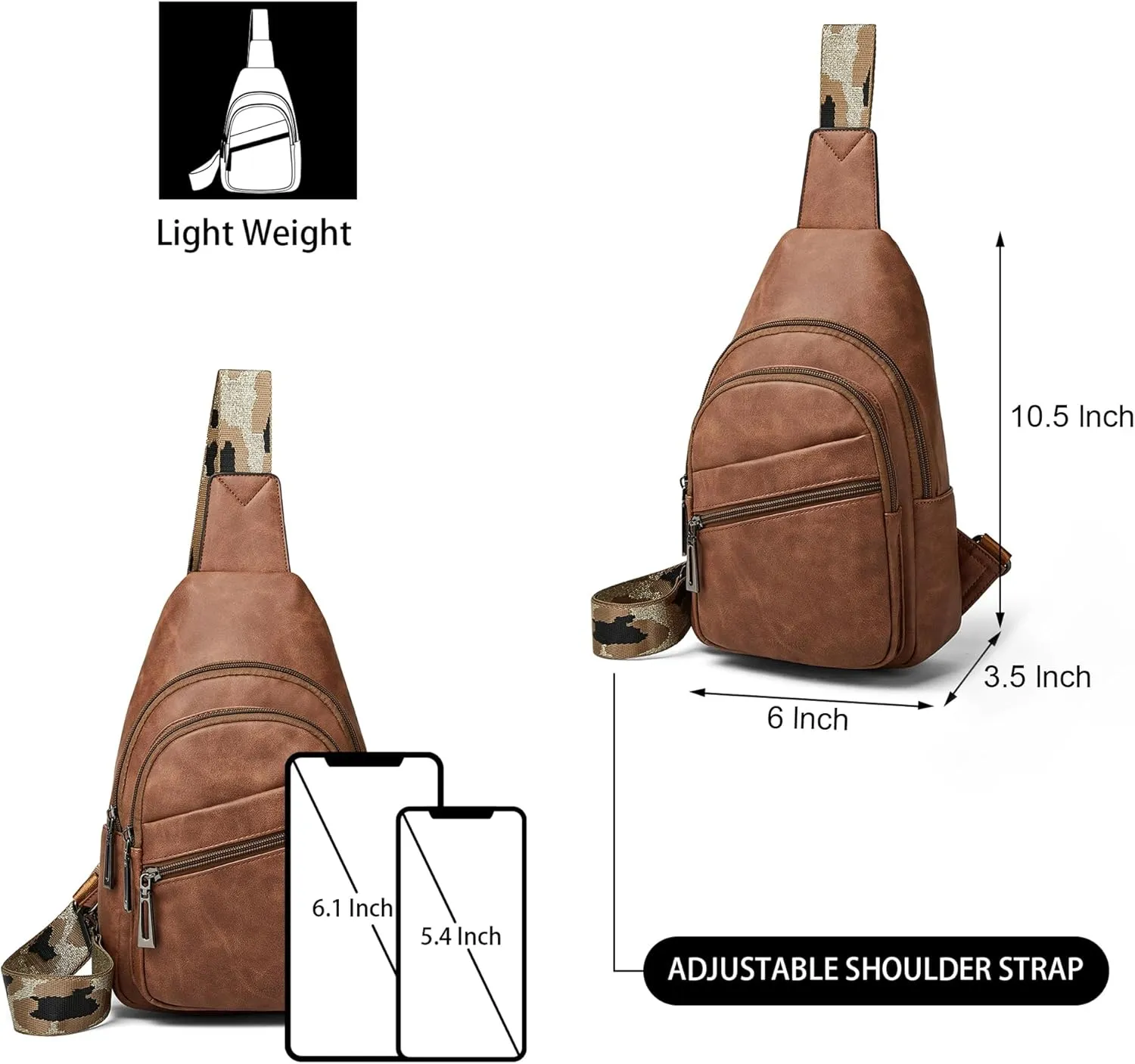 Sling Bag Crossbody Bags for Women for Travel, 3.5 x 10.5 x 6"(L x H x W),Adjustable Straps 22.5 to 44 inch