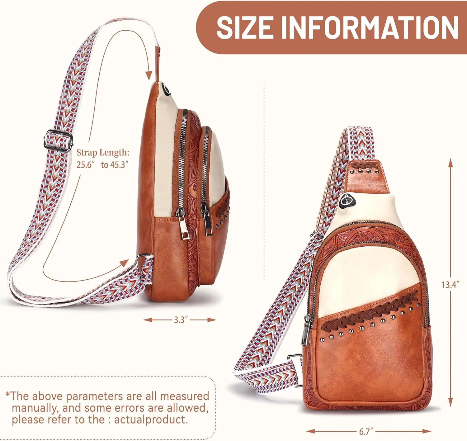 Sling Bag Crossbody Bags for Women Trendy Leather Fanny Packs Chest Bag Sling Crossbody Backpack for Travel (Brown with White)