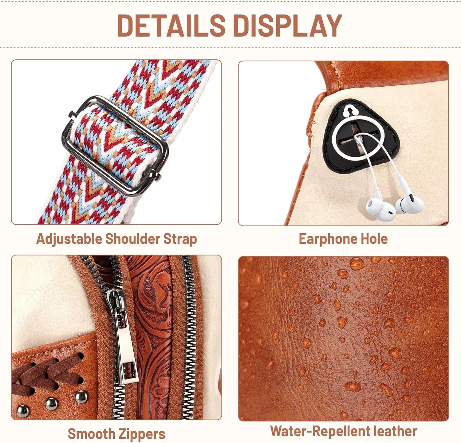 Sling Bag Crossbody Bags for Women Trendy Leather Fanny Packs Chest Bag Sling Crossbody Backpack for Travel (Brown with White)