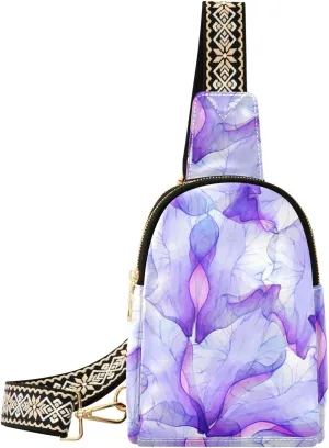 Sling Bag for Women Flower Purple Petals Crossbody Backpack Purse Small Cross Body Bags Travel Shoulder Bags Chest Bag Casual Daypack