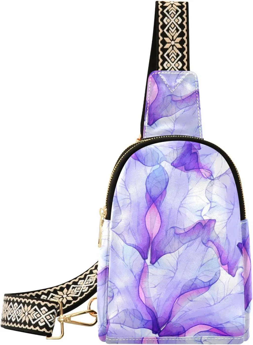 Sling Bag for Women Flower Purple Petals Crossbody Backpack Purse Small Cross Body Bags Travel Shoulder Bags Chest Bag Casual Daypack