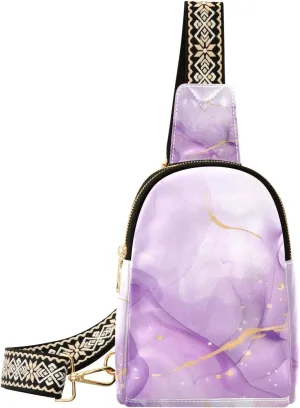 Sling Bag for Women Purple Marble White Golden Marble Crossbody Bag Backpack Purse Small Cross Body Bags Travel Shoulder Bags Multipurpose Chest Bag
