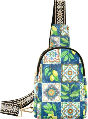 Sling Bag for Women Sicilia Ceramic Yellow Lemon Crossbody Backpack Purse Small Cross Body Bags Travel Shoulder Bags Chest Bag Casual Daypack