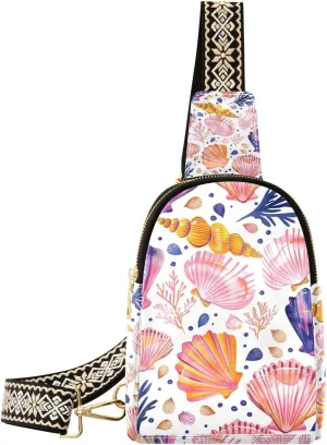 Sling Bag for Women Starfish Pink Shellfish Beach Crossbody Bag Backpack Purse Small Cross Body Bags Travel Shoulder Bags Multipurpose Chest Bag