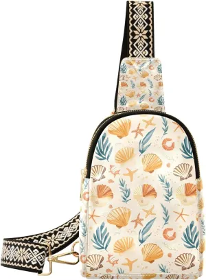 Sling Bag for Women Starfish Shellfish Beach Yellow Crossbody Bag Backpack Purse Small Cross Body Bags Travel Shoulder Bags Multipurpose Chest Bag