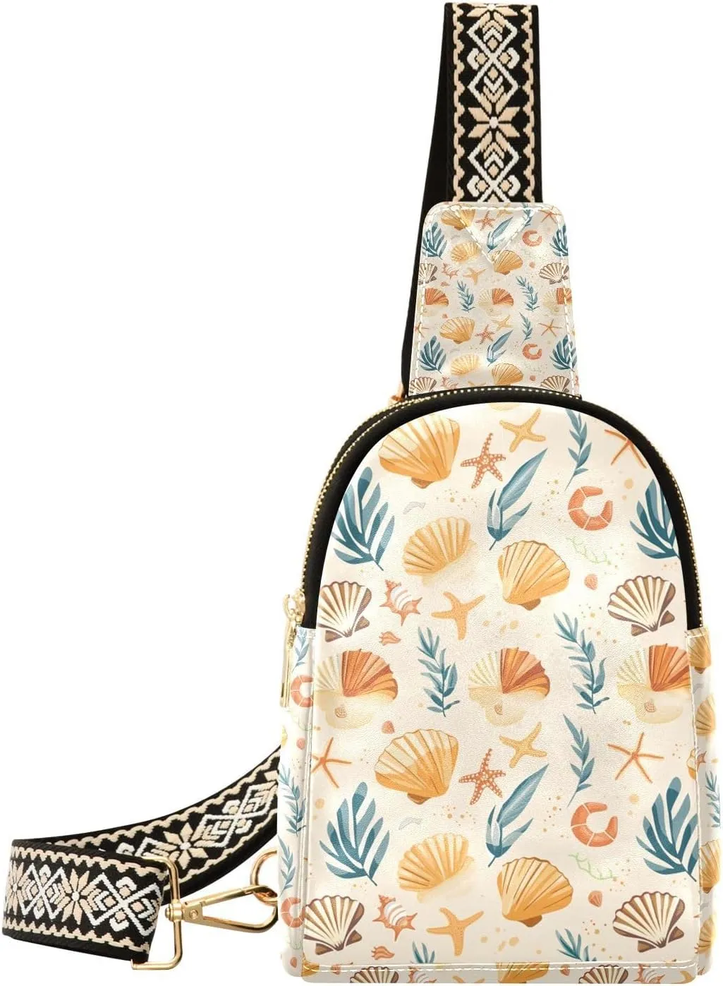 Sling Bag for Women Starfish Shellfish Beach Yellow Crossbody Bag Backpack Purse Small Cross Body Bags Travel Shoulder Bags Multipurpose Chest Bag