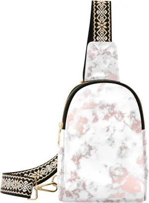 Sling Bag for Women White Marble Pink Swirl Crossbody Backpack Purse Small Cross Body Bags Travel Shoulder Bags Chest Bag Casual Daypack
