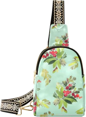 Sling Bag Leather Crossbody Bags Christmas Berries and Spruce Waist Packs Fanny Pack Chest Bag Travel Purse for Women Traveling Daily Shopping