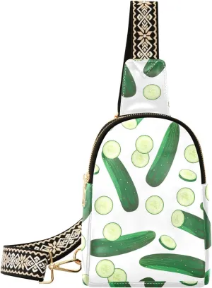 Sling Bag Leather Crossbody Bags Cucumber and Vegetable Slices Waist Packs Fanny Pack Chest Bag Travel Purse for Women Traveling Daily Shopping