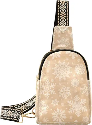 Sling Bag Leather Crossbody Bags Snowflakes on Cardboard Background Waist Packs Fanny Pack Chest Bag Travel Purse for Women Traveling Daily Shopping