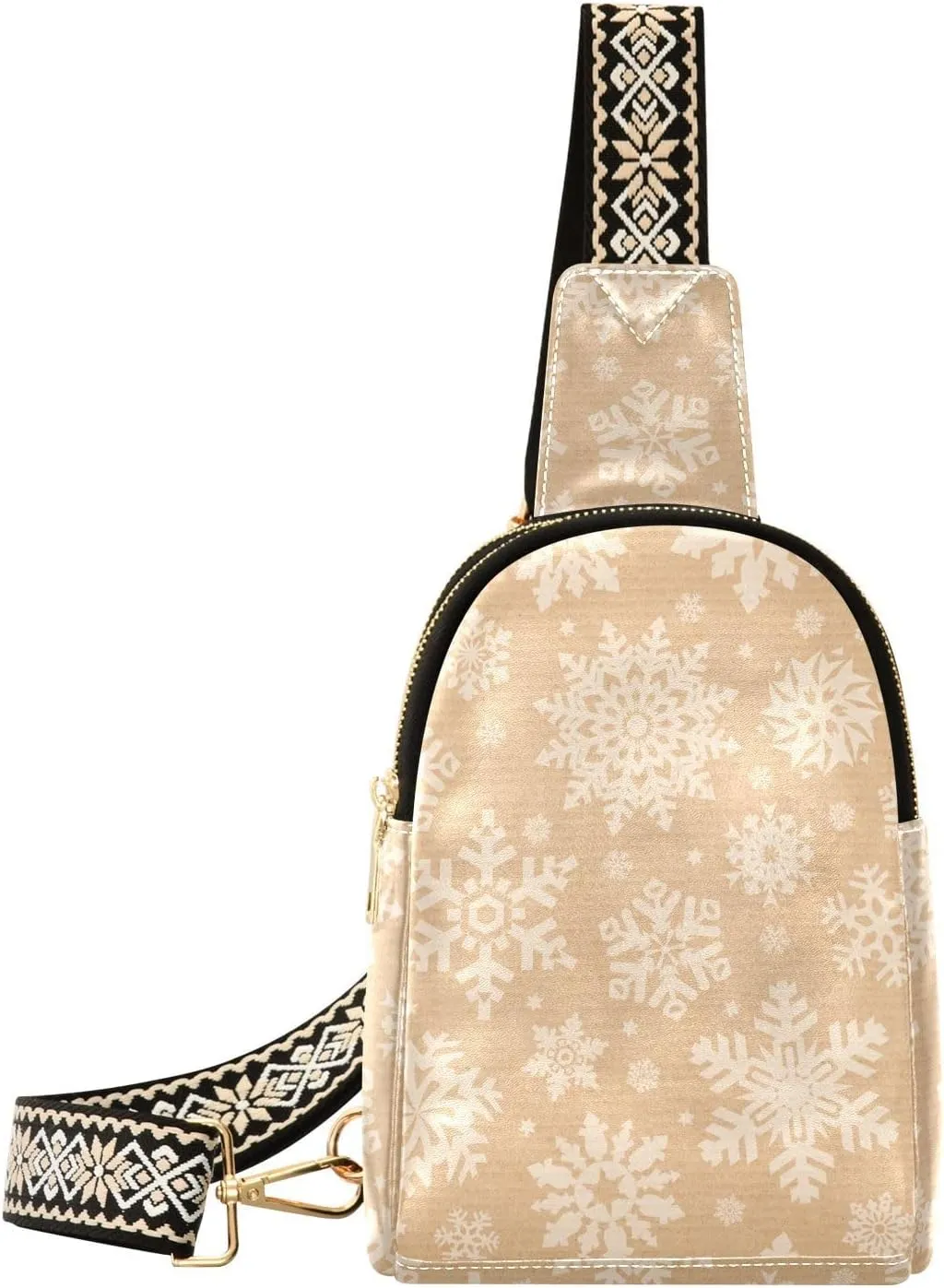 Sling Bag Leather Crossbody Bags Snowflakes on Cardboard Background Waist Packs Fanny Pack Chest Bag Travel Purse for Women Traveling Daily Shopping