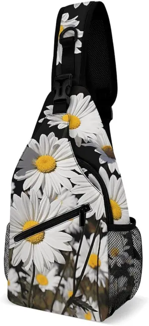 Sling Bags White Daisy Chest Bag for Men Women Shoulder Bag for Travel Sport Chest Pack