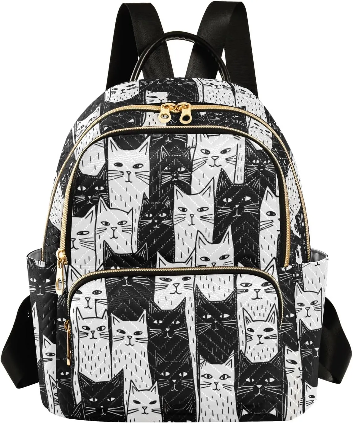 Small Backpack Purse for Women, Black White Cats Travel Bag Casual Daypack Shoulder Bag