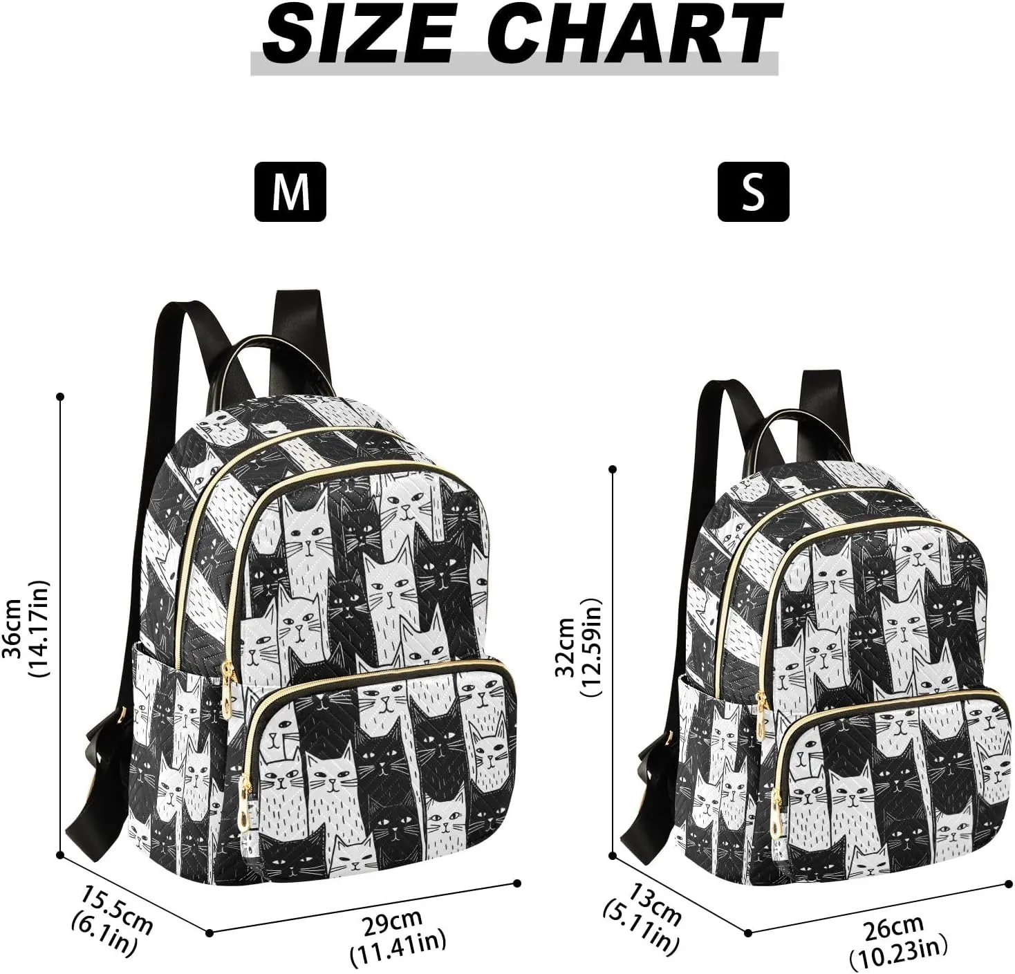 Small Backpack Purse for Women, Black White Cats Travel Bag Casual Daypack Shoulder Bag