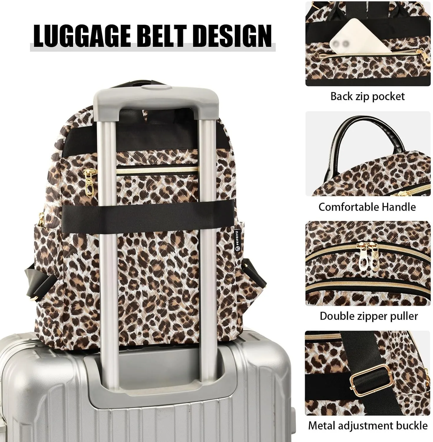 Small Backpack Purse for Women, Leopard Cheetah Print Travel Bag Casual Daypack Shoulder Bag