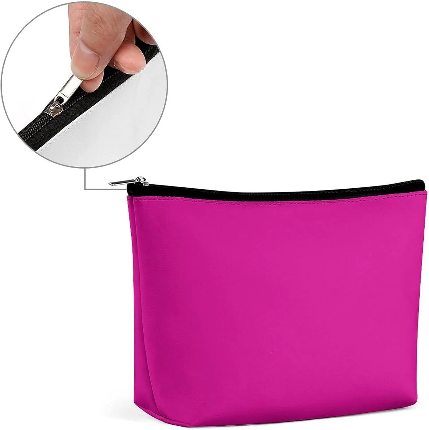 Small Cosmetic Bag, Fuschia Plain Solid Color Makeup Bags Elegant Roomy Pouch for Women,Travel Toiletry Accessories Organizer