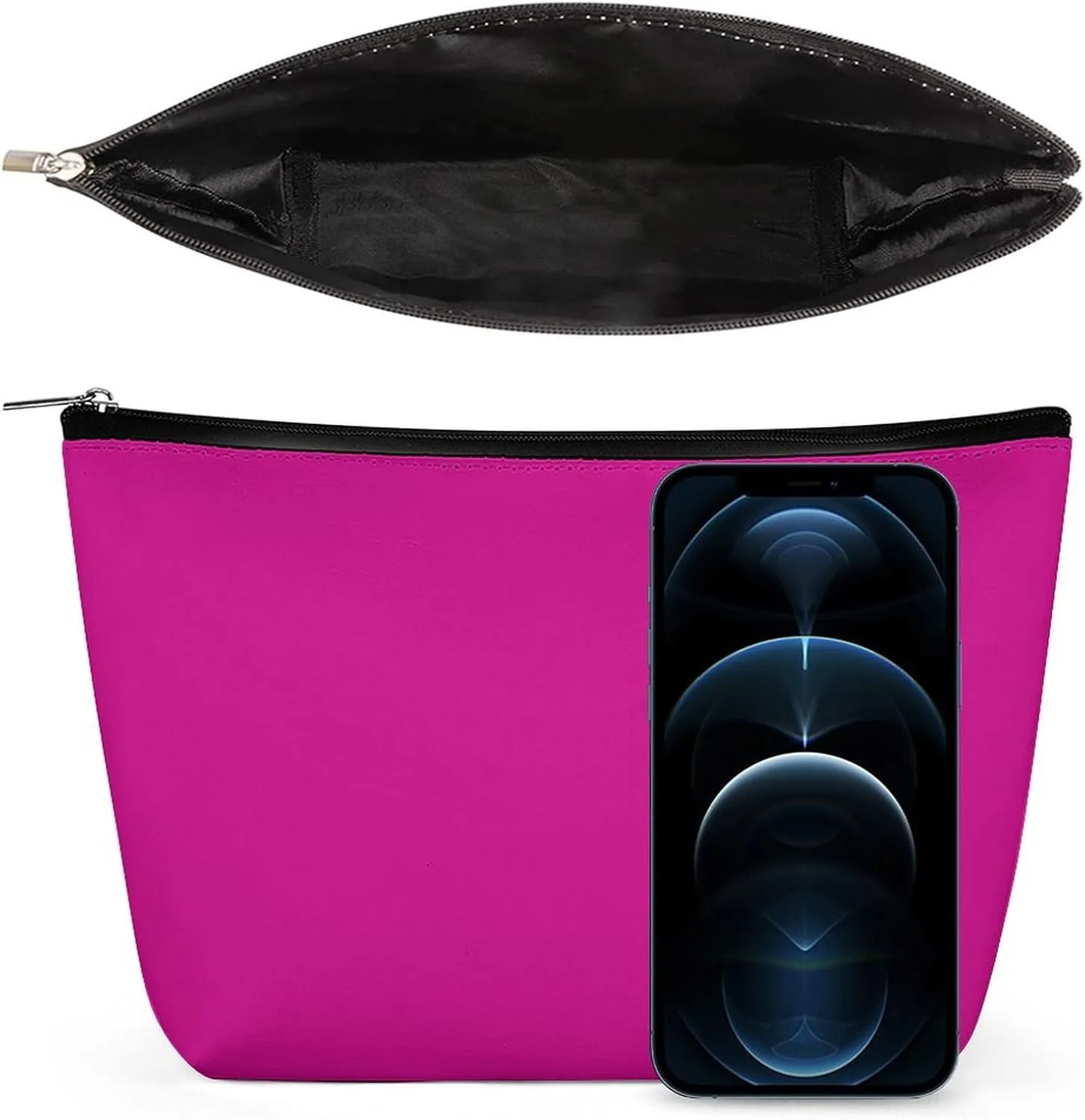 Small Cosmetic Bag, Fuschia Plain Solid Color Makeup Bags Elegant Roomy Pouch for Women,Travel Toiletry Accessories Organizer